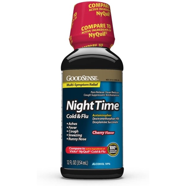 Cold, Flu & Allergy Good Sense Multi-Symptom Relief, Cold & Flu, Night Time, Cherry Flavor hero