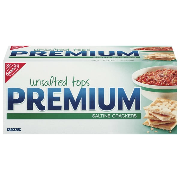 Crackers Nabisco Premium Unsalted Tops Saltine Crackers hero