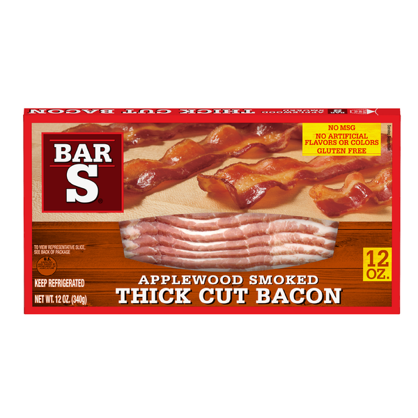 Hot Dogs, Bacon & Sausage Bar-S Applewood Smoked Thick Cut Bacon,  Applewood Smoked Flavor hero