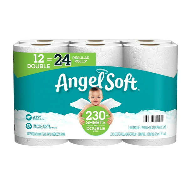 Paper Goods Angel Soft Toilet Paper, 12 Double Rolls, 2-Ply hero