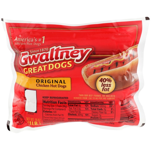 Hot Dogs, Bacon & Sausage Gwaltney Original Chicken Hot Dogs hero