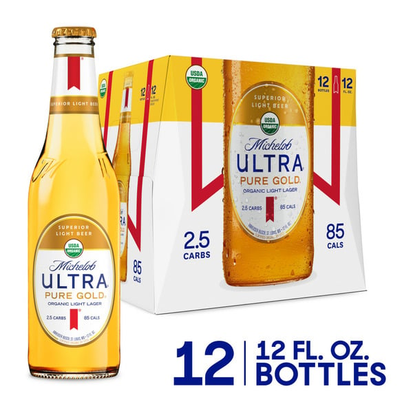 Domestic Beer Michelob Ultra Pure Gold Organic Light Lager Beer Bottles hero