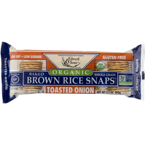 Crackers Edward & Sons Organic Brown Rice Snaps Toasted Onion hero