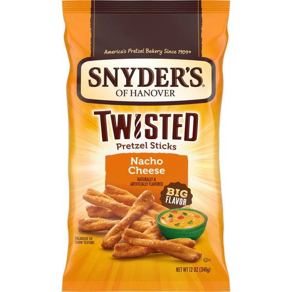 Chips & Pretzels Snyder's of Hanover Nacho Cheese Twisted Pretzel Sticks hero