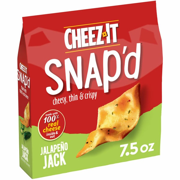 Crackers Cheez-It Snap'd Cheese Cracker Chips, Thin Crisps, Lunch Snacks, Jalapeno Jack hero