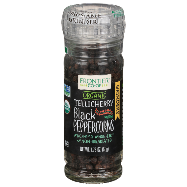 Spices & Seasonings Frontier Co-op Black Peppercorns, Organic, Tellicherry, Grinders hero