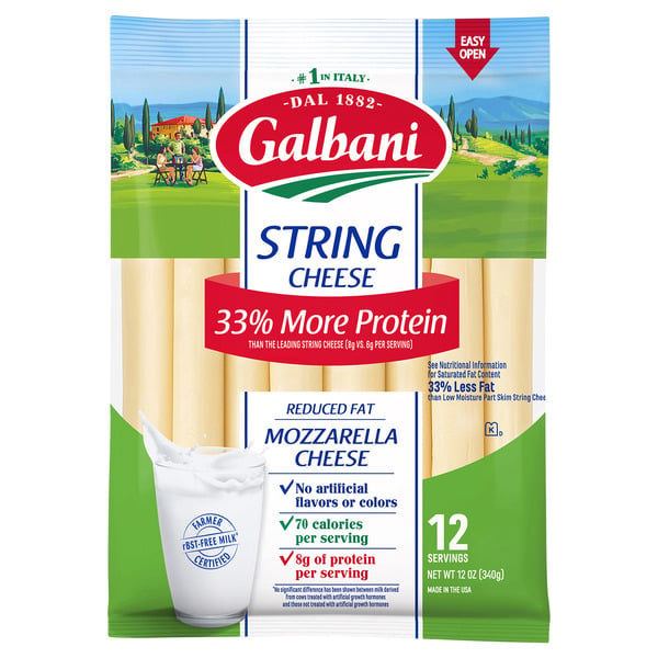 Packaged Cheese Galbani Reduced Fat Mozzarella String Cheese hero