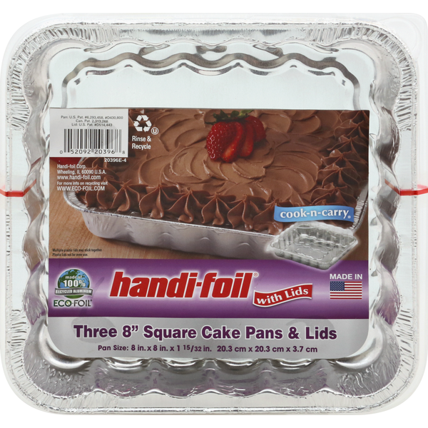 Baking Supplies & Decor Handi-foil Cake Pans & Lids, Square, 8 in hero