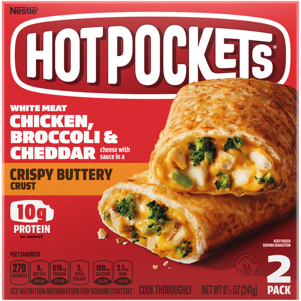 Frozen Meals Hot Pockets Frozen Snack Chicken Broccoli & Cheddar Crispy Buttery Crust Frozen Sandwiches hero