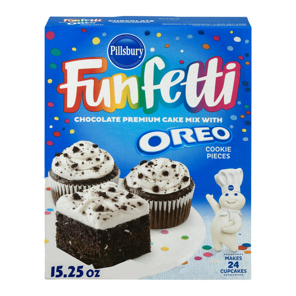 Doughs, Gelatins & Bake Mixes Pillsbury Funfetti Chocolate Cake Mix With Oreo Cookie Pieces hero