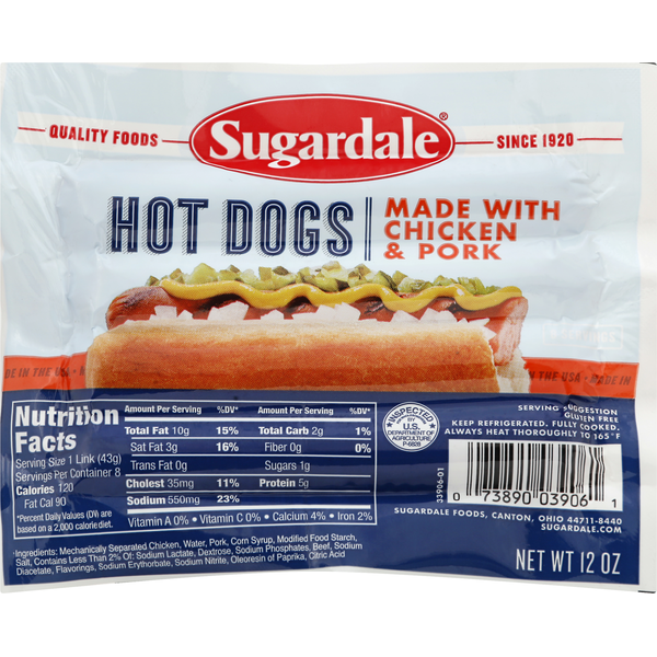 Hot Dogs, Bacon & Sausage Sugardale Hot Dogs, Chicken & Pork hero