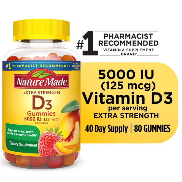 Vitamins & Supplements Nature Made Extra Strength Vitamin D3 5000 IU (125 mcg) per serving Gummies hero