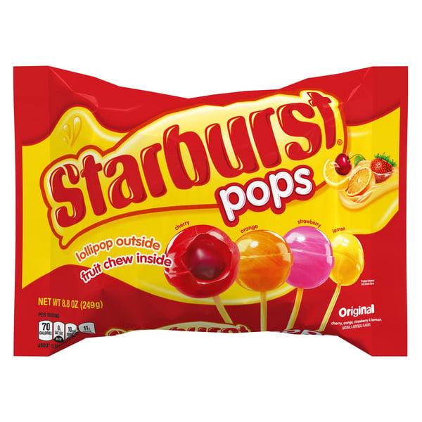 Candy & Chocolate Starburst Pops Lollipops, Fruit Chew Filled Candy hero