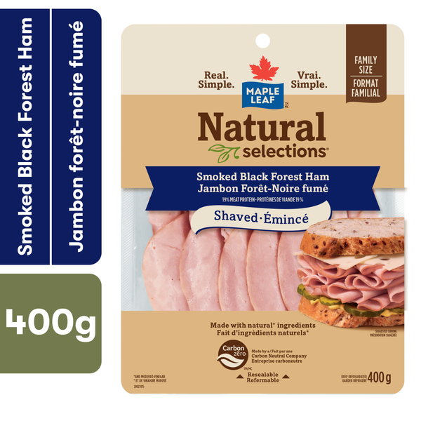 Lunch Meat Maple Leaf Natural Selections Shaved Black Forest Deli Ham, Smoked, Family Size hero