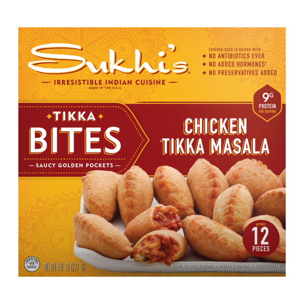 Frozen Meals Sukhi's Indian Chicken Tikka Masala Naan Flatbread Bites Frozen Appetizer hero