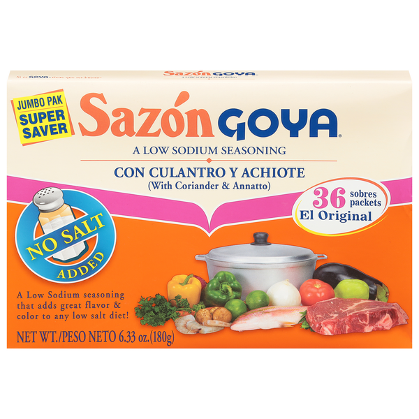 Spices & Seasoning Sazon Goya Seasoning, No Salt Added, Coriander & Annatto, Jumbo Pak hero