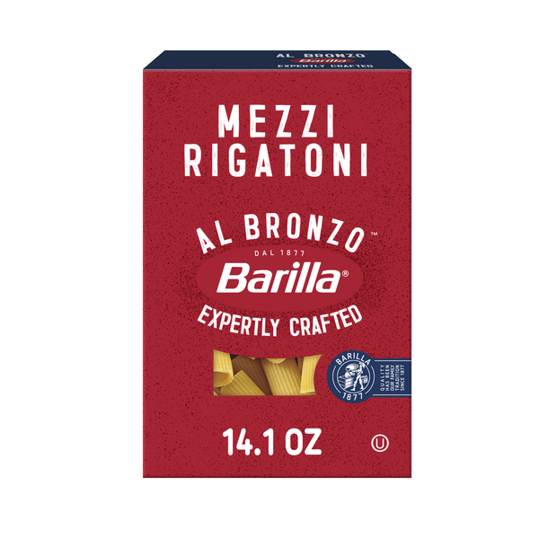 Dry Pasta Barilla Al Bronzo Mezzi Rigatoni Pasta - Bronze Cut Pasta, Non-GMO & Kosher hero