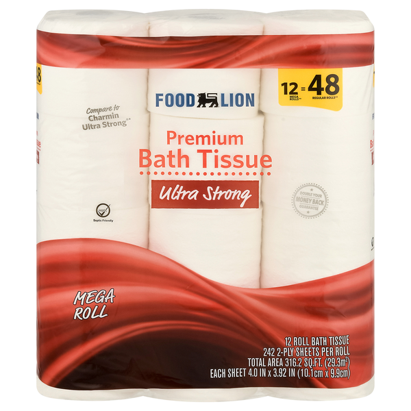 Paper Goods Food Lion Bath Tissue, Premium, Ultra Soft, Mega Roll, 2-Ply hero