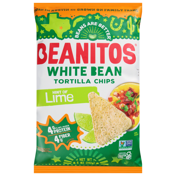 Chips & Pretzels Beanitos Tortilla Chips, Hint of Lime, White Bean hero