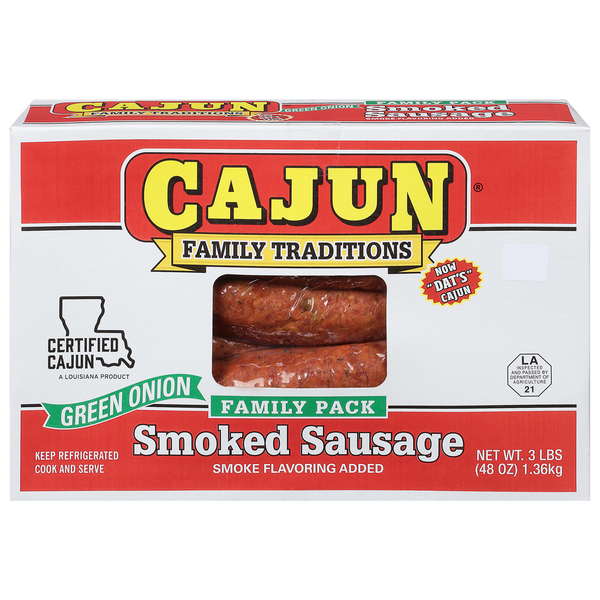 Hot Dogs, Bacon & Sausage Cajun Sausage, Smoked, Green Onion, Family Pack hero