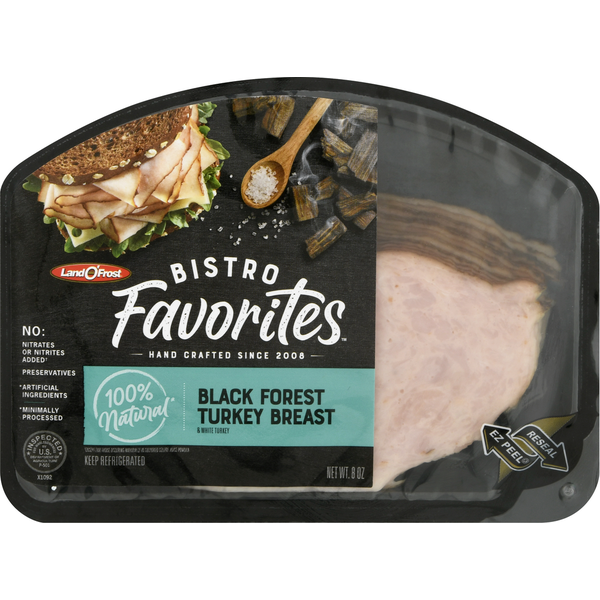 Lunch Meat Land O’Frost Turkey breast naturally hardwood smoked and crafted with a blackened rim. hero