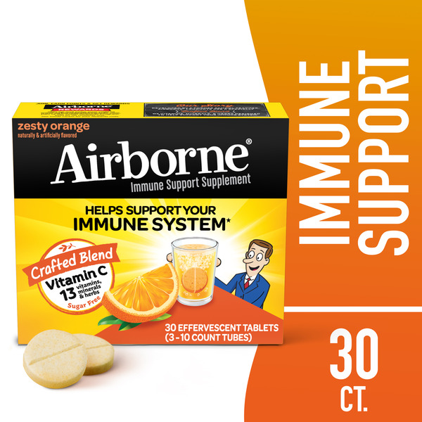 Cold, Flu & Allergy Airborne Zesty Orange Effervescent Tablets - 1000mg Vitamin C - Immune Support Supplement hero