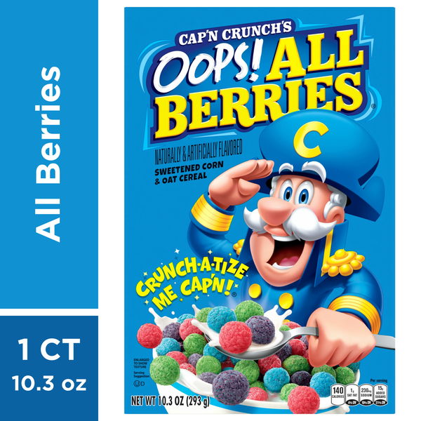 Cap'N Crunch Cereal, Sweetened Corn & Oat, Oops! All Berries hero