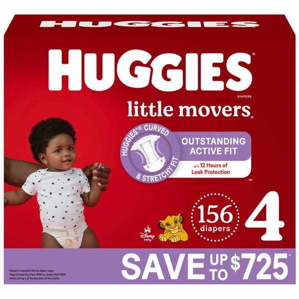 Diapers & Wipes Huggies Little Movers Baby Diapers, Size 4 (22-37 lbs) hero