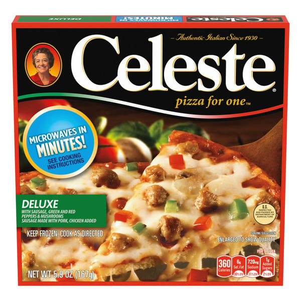 Frozen Foods Celeste Deluxe Pizza for One, Individual Microwavable Frozen Pizza hero