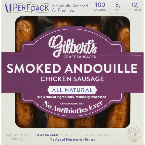 Hot Dogs, Bacon & Sausage Gilbert's Craft Sausages Sausage, Chicken, Smoked Andouille hero