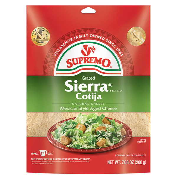 Packaged Cheese V&V Supremo Grated Sierra Cotija Cheese, Authentic Mexican Style, Aged hero