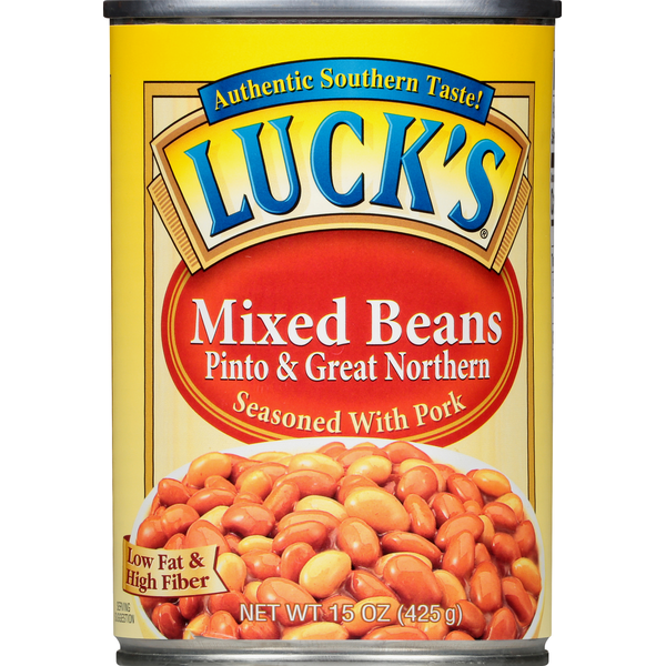 Canned Meals & Beans Luck's Mixed Beans, Pinto & Great Northern, Seasoned with Pork hero