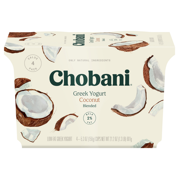 Yogurt/Kefir Chobani Yogurt, Greek, Low-Fat, Coconut, Blended, Value 4 Pack hero