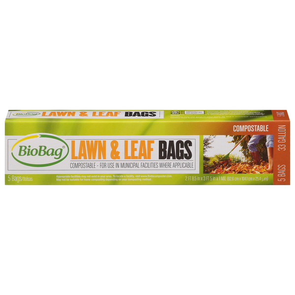 Trash Bags & Liners BioBag Lawn & Leaf Bag, Compostable, 33 Gallon hero