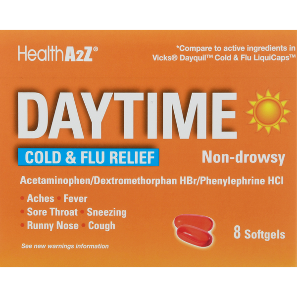 Cold, Flu & Allergy HealthA2Z Cold & Flu Relief, Daytime, Non-Drowsy, Softgels hero