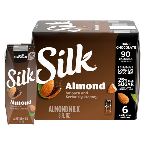 Milk, Soy & Lactose Free Silk Dark Chocolate Almond Milk, Shelf Stable, Dairy Free, Lactose Free, Gluten Free hero