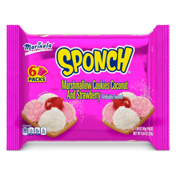 Desserts Bimbo  Sponch, 6 packs, Coconut and Strawberry Marshmallow Cookies hero