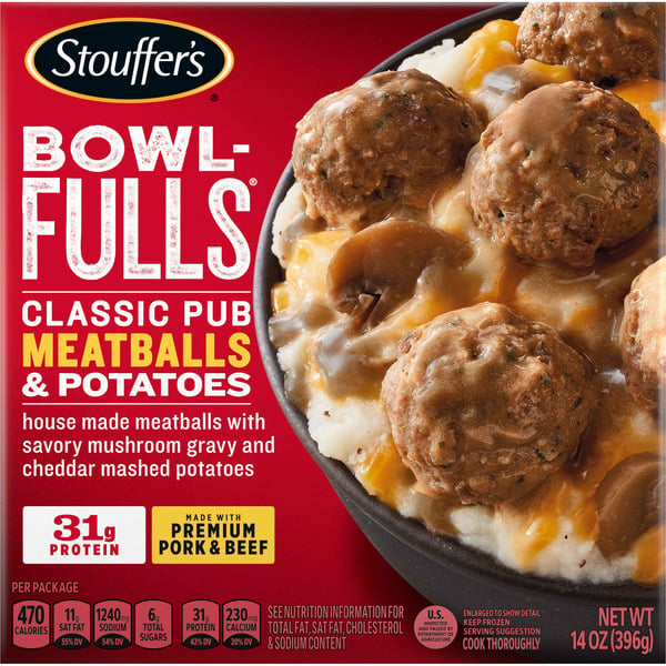 Frozen Meals Stouffer's Bowl-Fulls Classic Pub Meatballs & Mashed Potatoes Bowl Frozen Meal hero