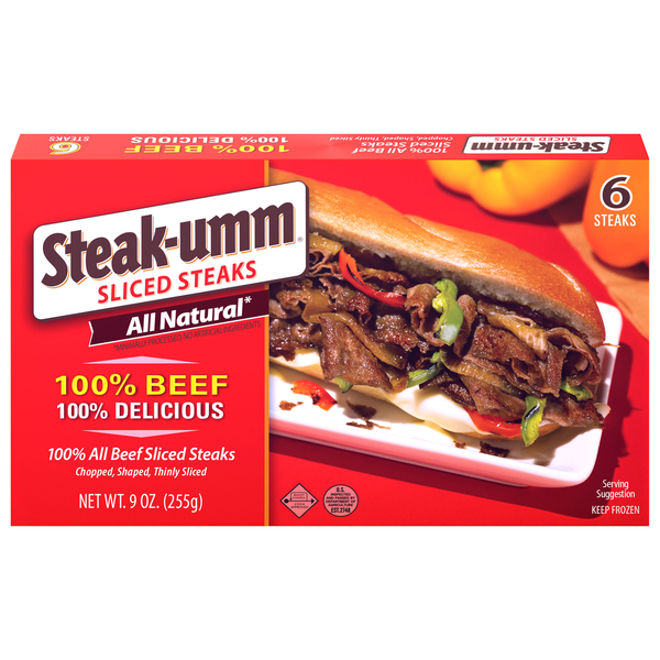 Frozen Meat & Seafood Steak-umm Steaks, Sliced, 100% Beef hero