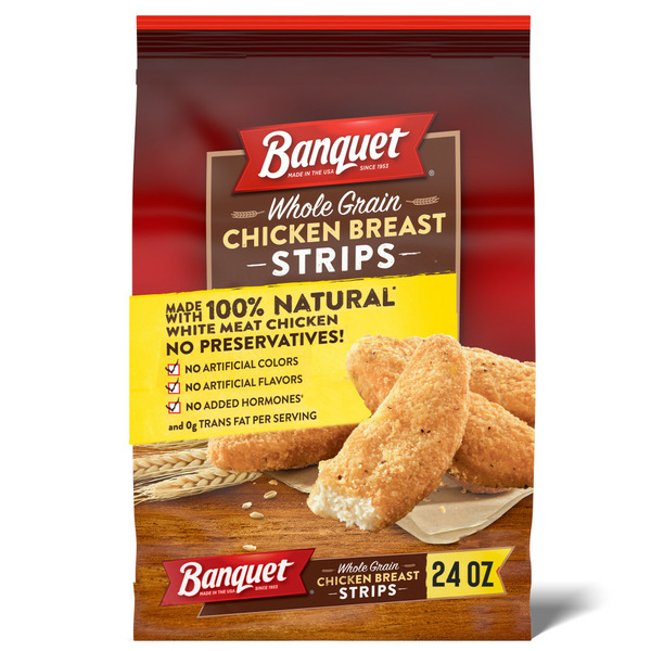 Frozen Meat & Chicken Banquet Whole Grain Chicken Breast Strips, Frozen Meat hero