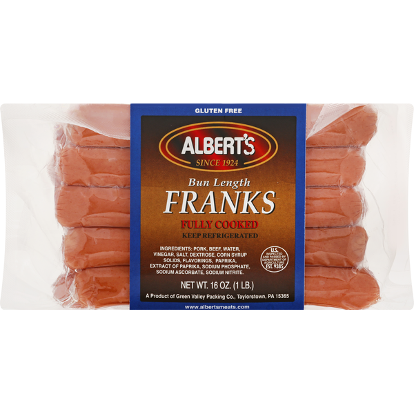 Buns & Rolls Albert's Franks, Bun Length, Fully Cooked hero