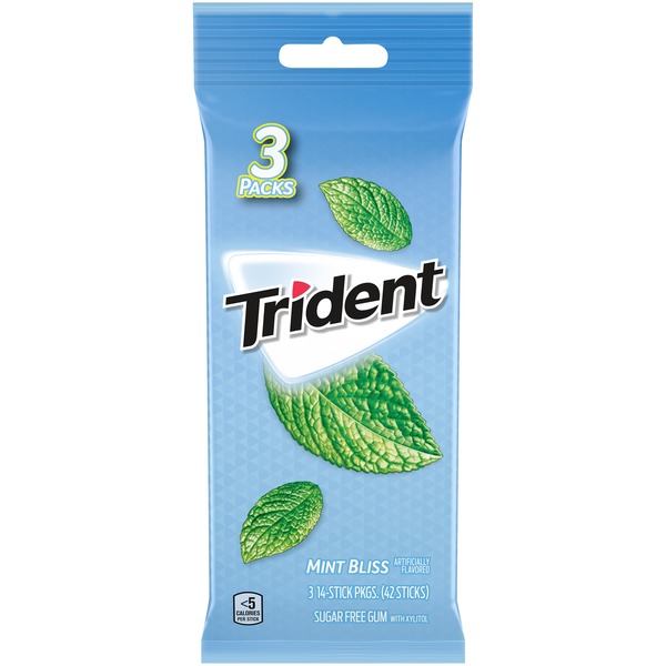 Candy & Chocolate Trident Sugar Free Gum, Mint Bliss Flavor hero