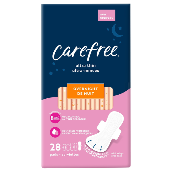 Feminine Care Carefree Pads, Ultra Thin, Overnight hero