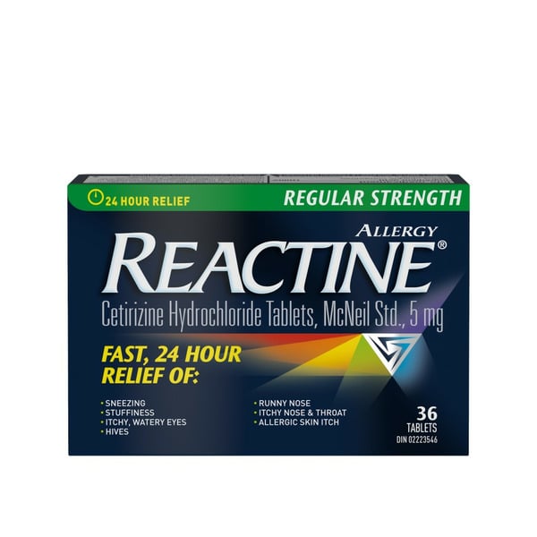 Cold, Flu & Allergy REACTINE Regular Strength Allergy Cetirizine Hydrochloride 5 Mg Tablets hero