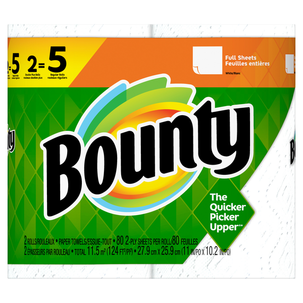 Paper Goods Bounty Paper Towels, White, 2 Double Plus Rolls = 5 Regular Rolls, 2 Count hero