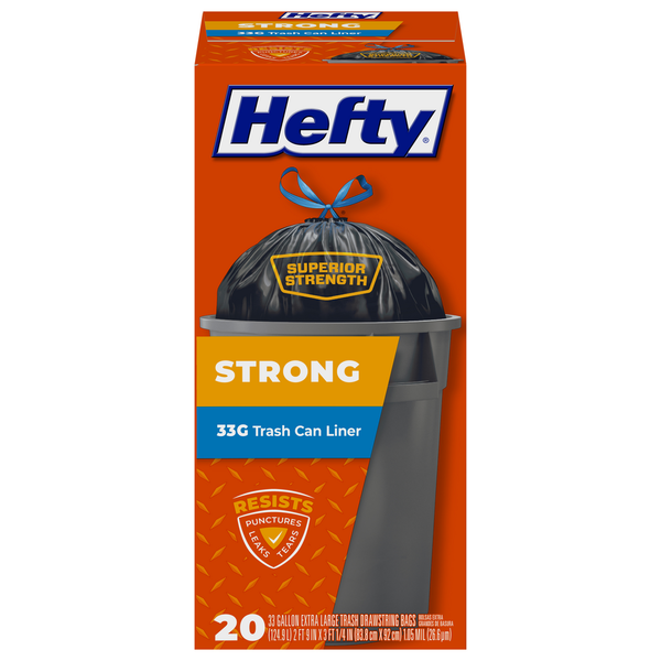 Trash Bags & Liners Hefty Trash Drawstring Bags, Extra Large, 33 Gallon hero