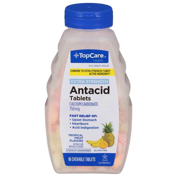 Muscles, Joints & Pain Relief TopCare Antacid, Extra Strength, 750 mg, Chewable Tablets, Tropical Fruit Flavors hero