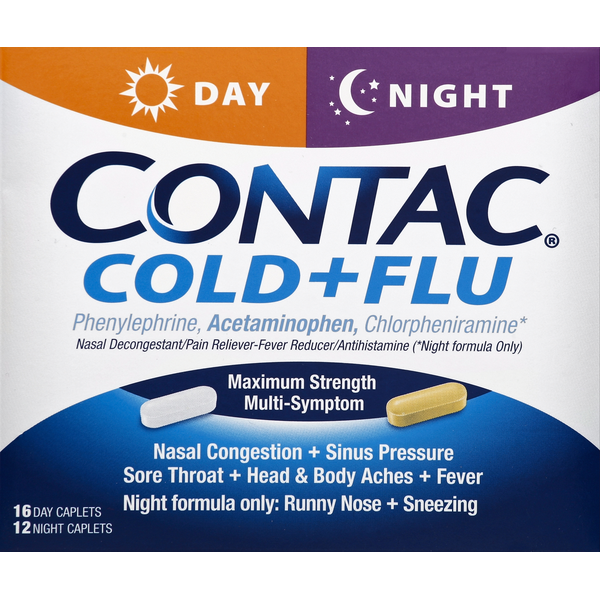 Cold, Flu & Allergy Contac Cold + Flu, Multi-Symptom, Day & Night, Maximum Strength, Caplets hero