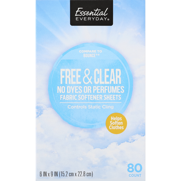 Laundry Essential Everyday Fabric Softener Sheets, Free & Clear - 6 in x 9 in hero