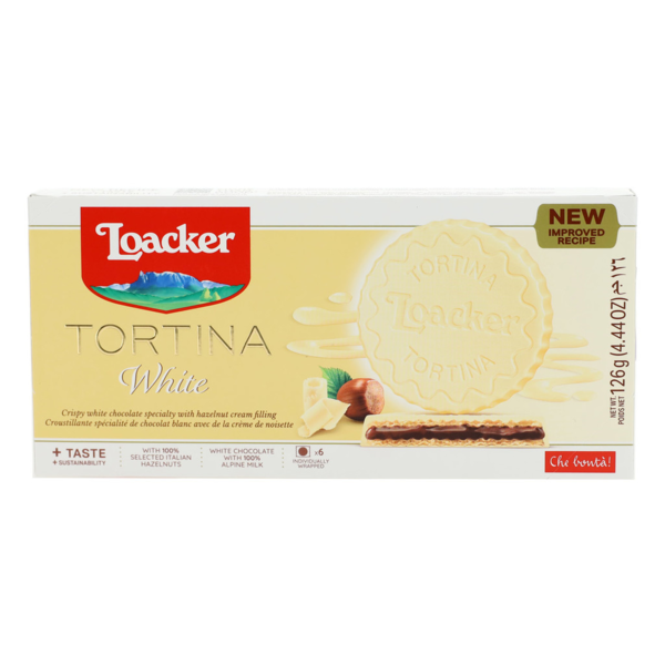 Chocolate & Chocolate Truffles Loacker Tortina White, Premium Chocolate Coated Wafer Biscuit hero